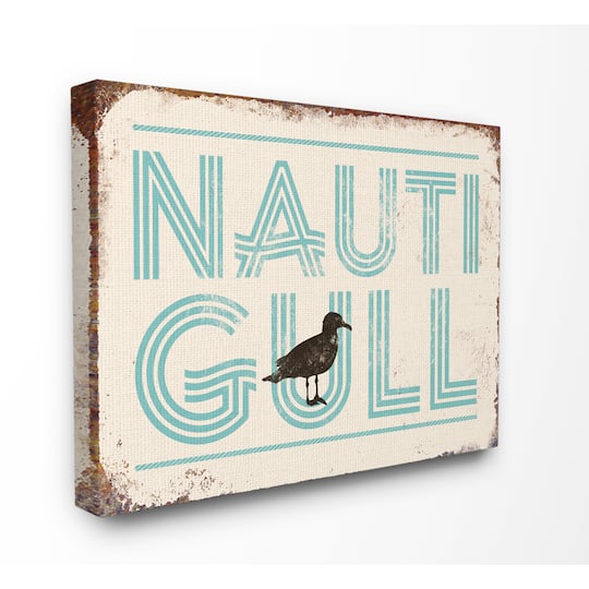 Stupell Industries Nauti Gull Funny Ocean Beach Typography Canvas Wall Art